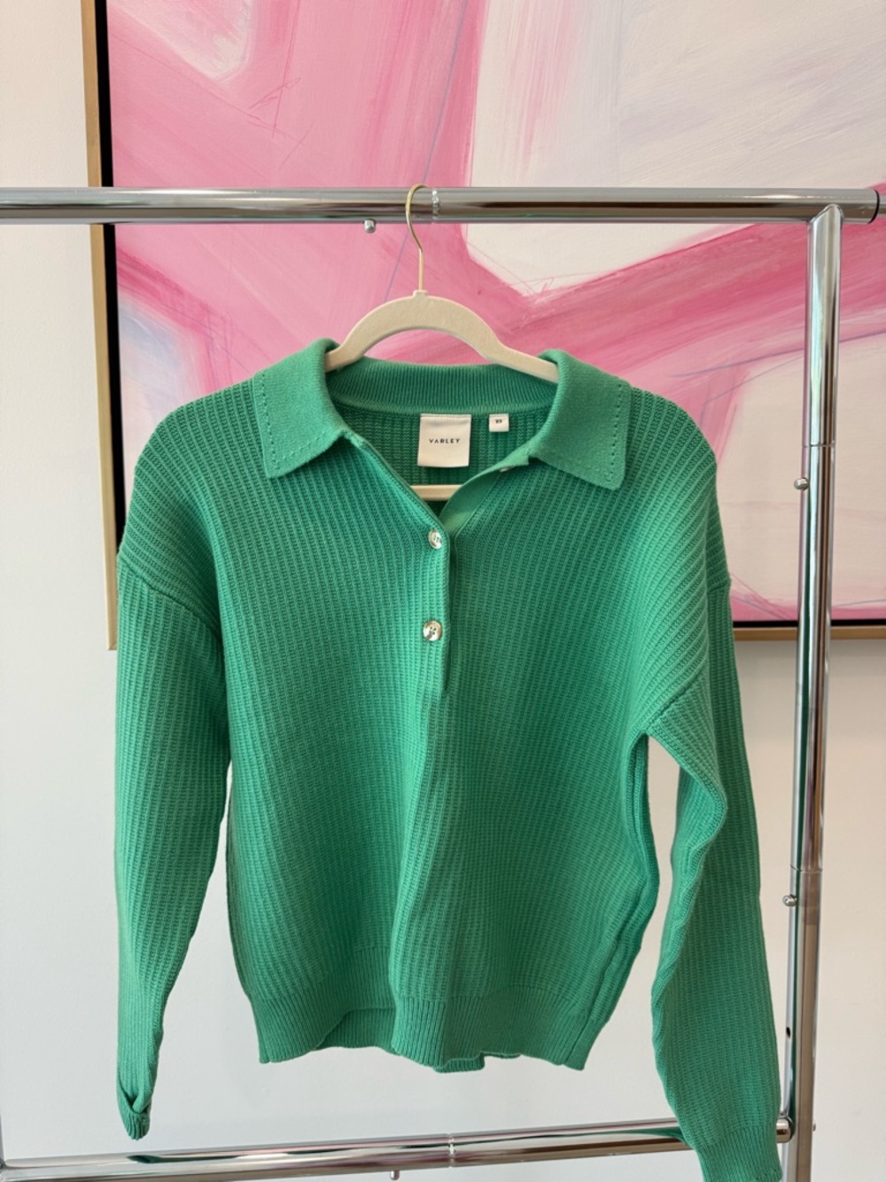 Varley Emerald Green Collared Knit Polo Sweater, size xs